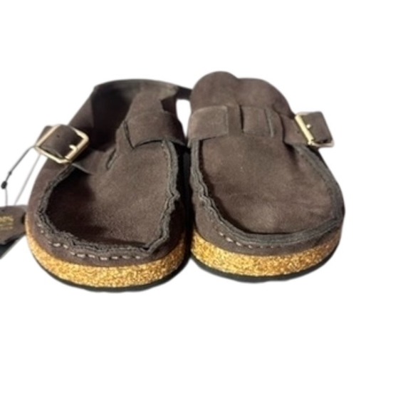 Alexis Bendel Brown Suede Leather Buckle Clogs NWOT - Picture 11 of 16